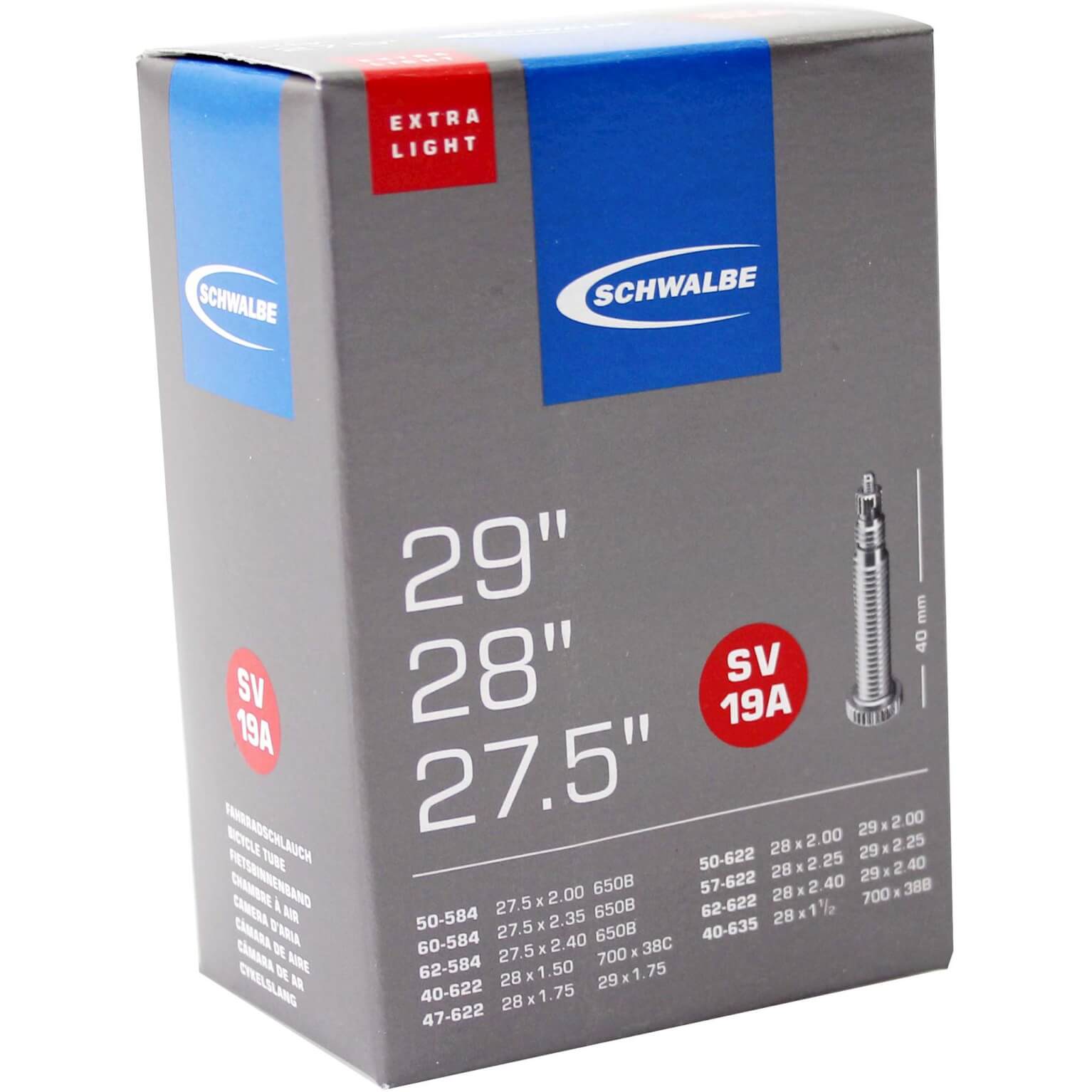 Schwalbe binnenband SV19A X Light 27.5 x 2.00 - 29 x 2.40 fv 40mm