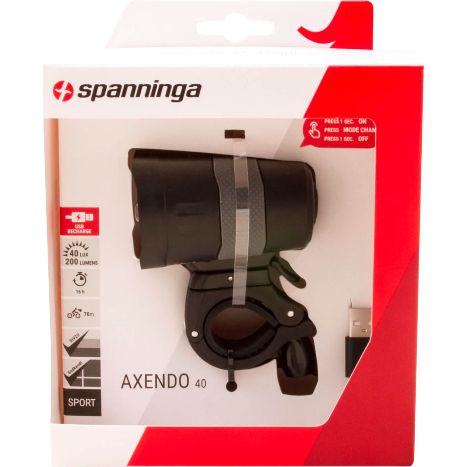 Spanninga koplamp Axendo 40 usb zwart - Image 2