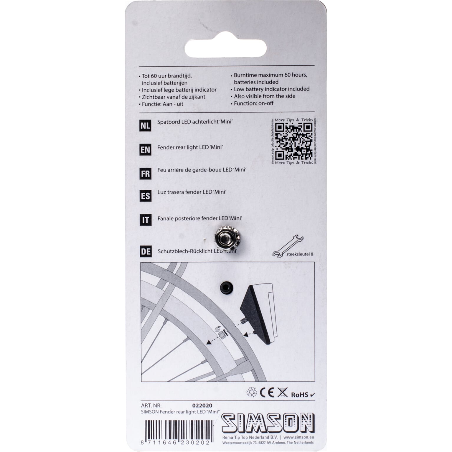 Simson achterlicht Mini batterij spatbord - Image 3